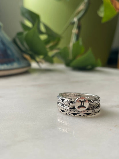 Gemini Stacked Rings - Fine Silver